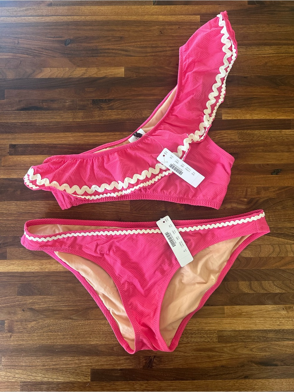 J. Crew Hot Pink Bikini with Cream Scallop Trim